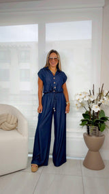 9742 Button down top and wide pants set