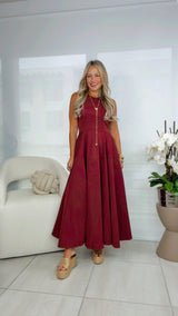 3308 Smocking back halter maxi dress