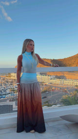 1836 Organic waves print body and maxi skirt set Kiut