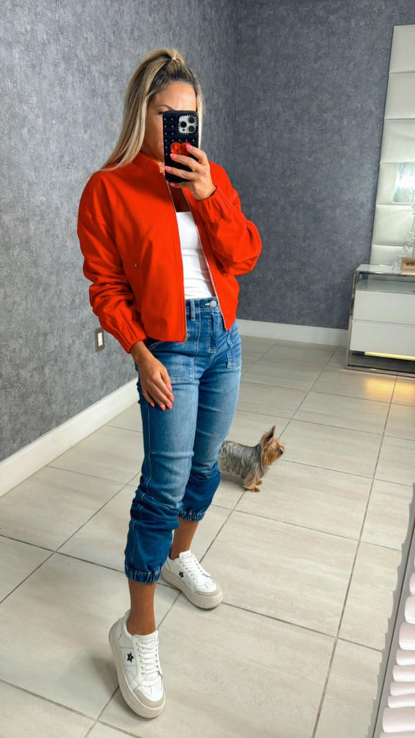 6062 Solid cropped bomber jacket