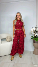 6113 Paisley lace sleeveless top aladdin pants set