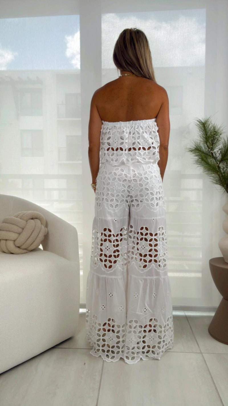 2519 Lace ruffle tube top and pants set
