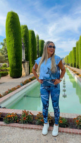 1701 Denim star printed top and leggings set KIUT
