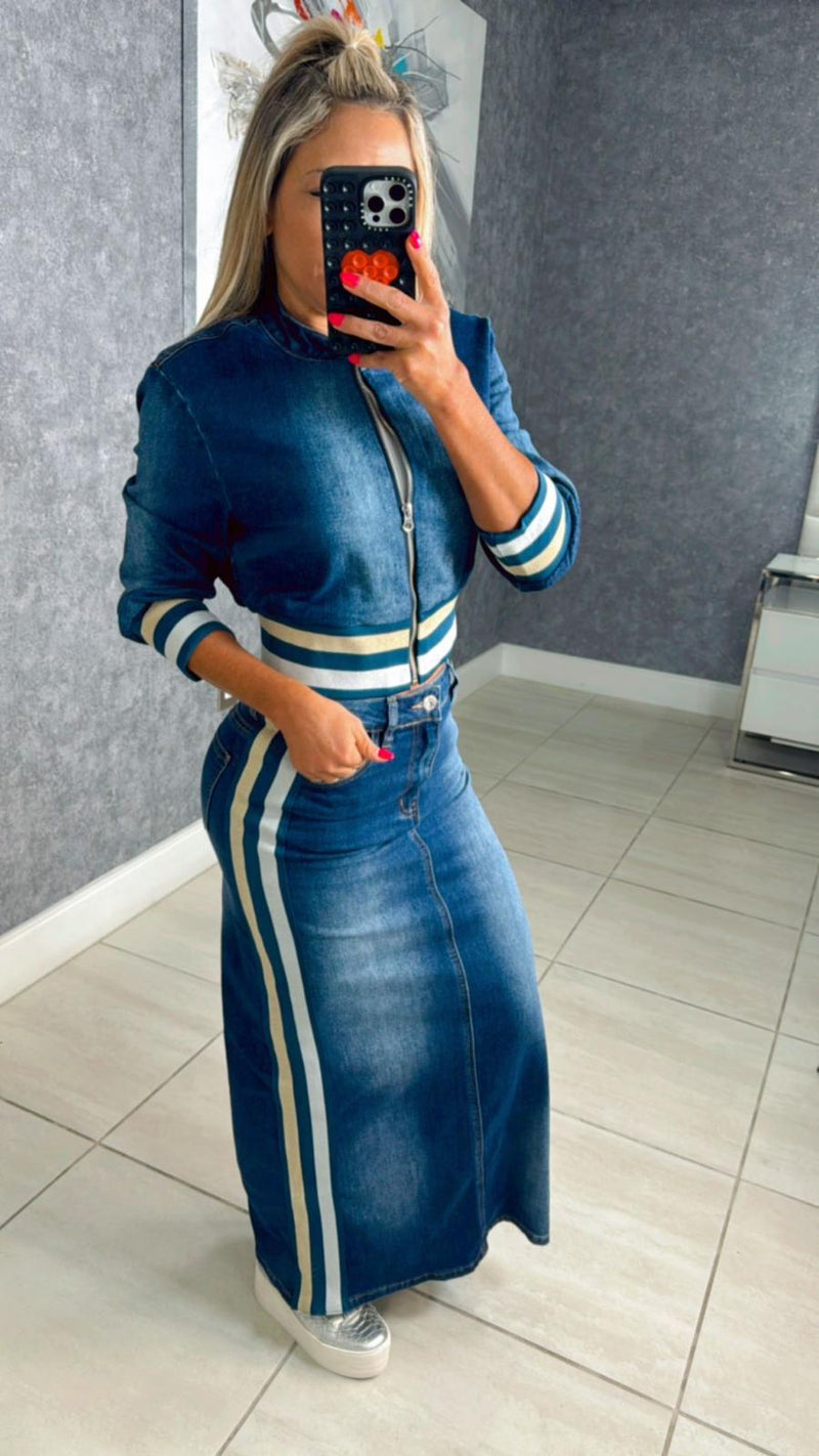 0273 Denim zip up jacket and skirt set