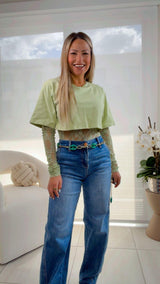 3002 Lace and crop top bodysuit