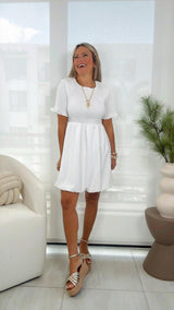 7036 Smocked top woven mini dress