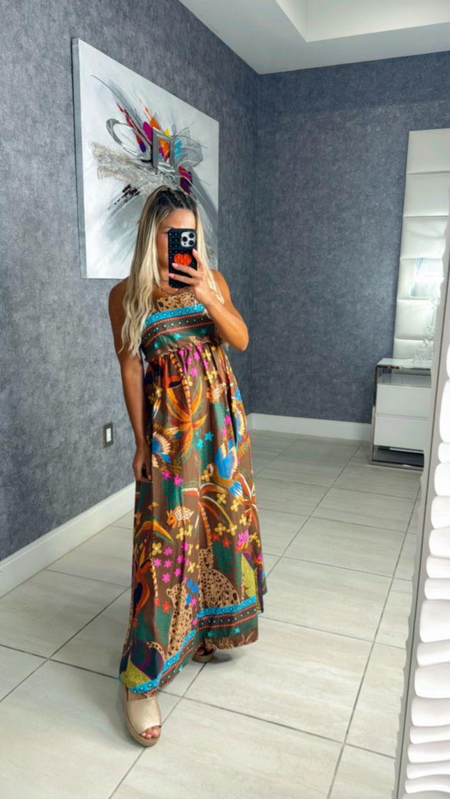 3993 Safari tropical maxi dress