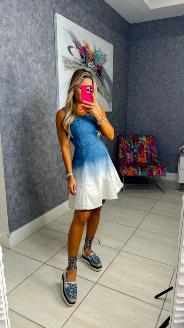 0705 Washed denim mini dress