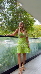 1952 Polka dot open front mini dress kiut