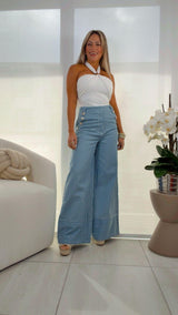 1916 Striped woven pants front closure