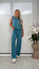 0820 Knitted set solid round neck