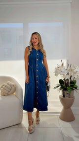 3596 Button down denim midi dress