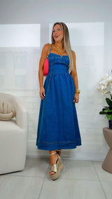 3628 Denim midi dress with cami top