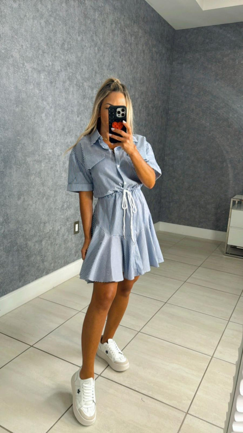 1074 Short sleeve button down tie front dress