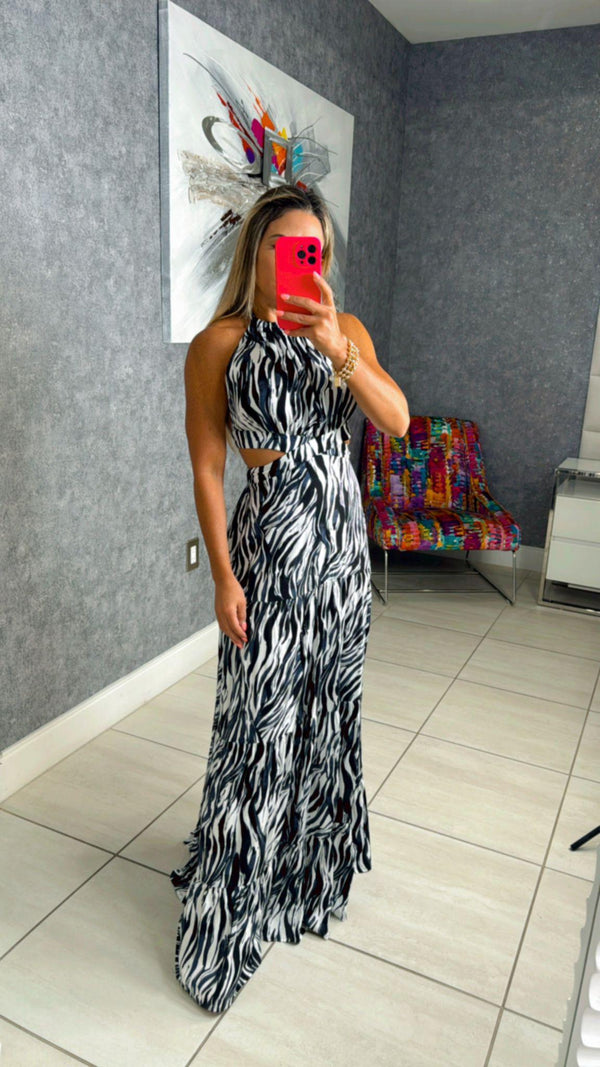 3747 Printed zebra maxi dress