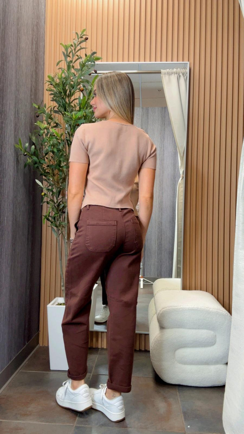 1344 High rise ankle cuffed barrel pants