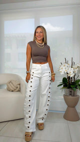 4642 Military trim straight leg pants