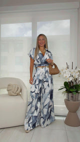 0202 Printed top and pants wide leg pants set
