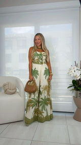 9239 Printed jumpsuit strapless