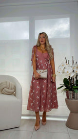 5046 Embroidery flowers midi dress