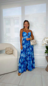 2361 Thin adjustable strap printed maxi dress