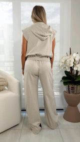 9012 Sleeveless hoodie top and pants set
