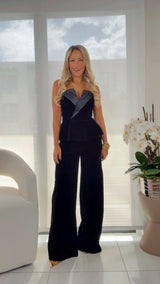 1613 Velvet strapless top and bonded pants set