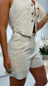 2628 Embroidery vest and short set