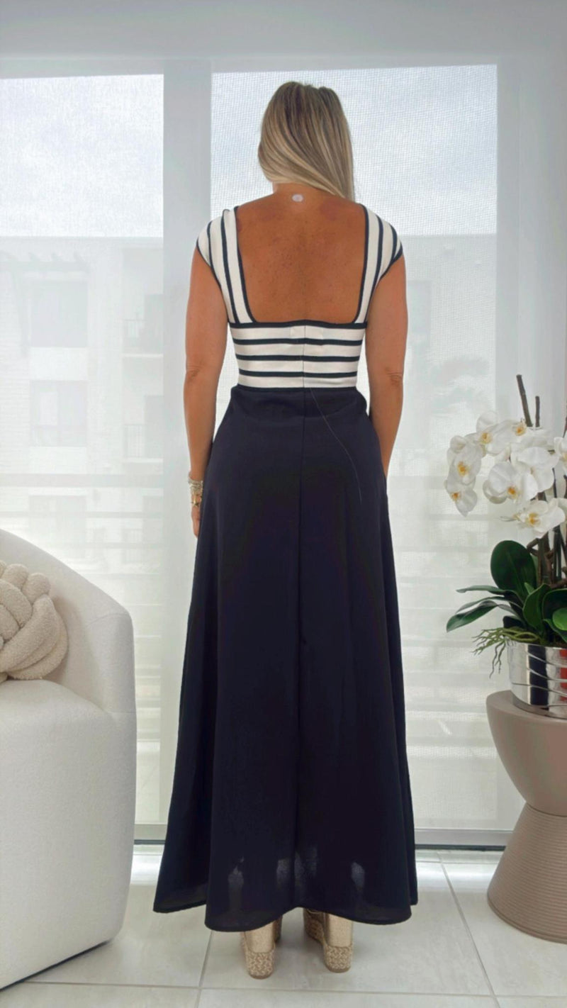 3302 Contrast stripe midi dress