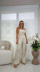 3359 Smocked top cargo pants jumpsuit