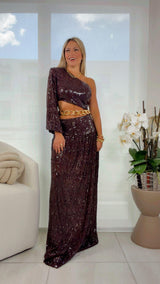 2639 One shoulder sequin maxi dress