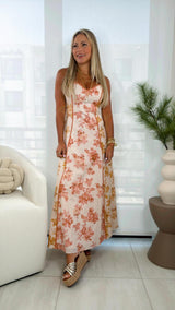 2563 Printed woven midi dress with cami top