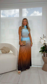 1836 Organic waves print body and maxi skirt set Kiut