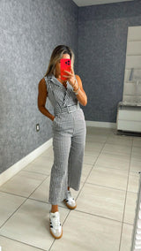 8932 Striped belted jumpsuit with pockets