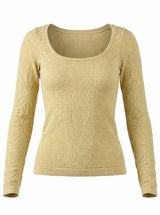 6117 Square neck floral textured knit top