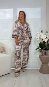 7098 Garden print top and pants set