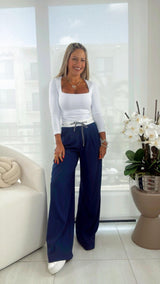 3857 Contrast drawstring detail pants