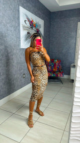 1784 Cheetah print top and midi skirt set