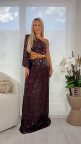 2639 One shoulder sequin maxi dress