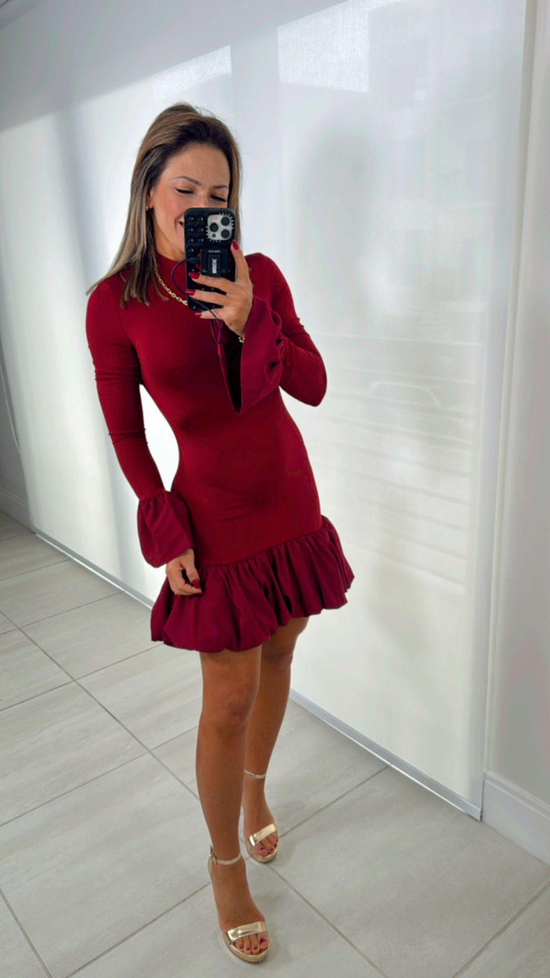 5656 Halter neck long sleeve mini dress