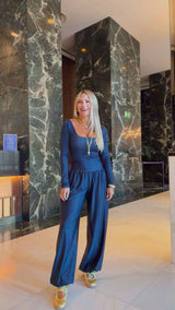 1833 Denim printed long sleeve jumpsuit Kiut
