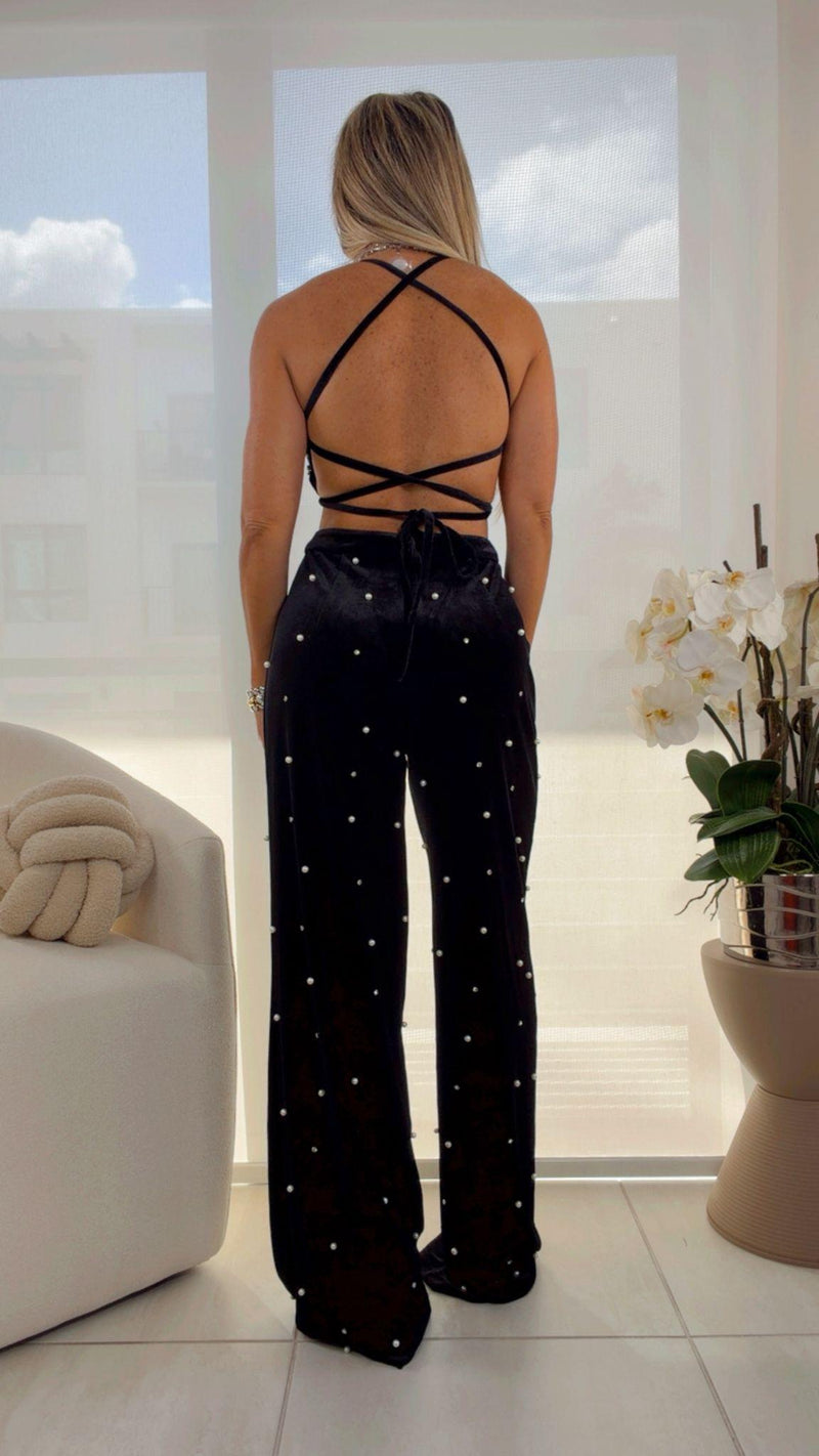 9697 Suede with pearls top and pants set