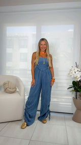 5598 Ruched on side denim jumpsuit