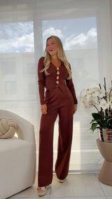 2699 Golden buttom top and pants set