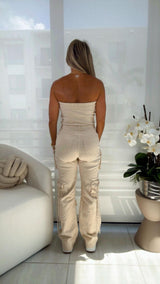 0908 Strapless cargo jumpsuit