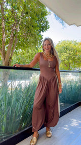 1949 Side-striped print jumpsuit Kiut