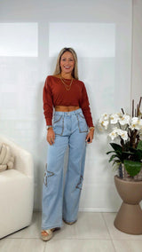 16LS Soft ribbed off shoulder long sleeve top