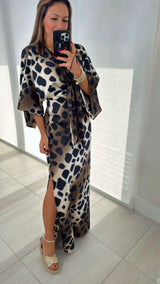 1302 Kimono sleeve tie back waisted midi dress