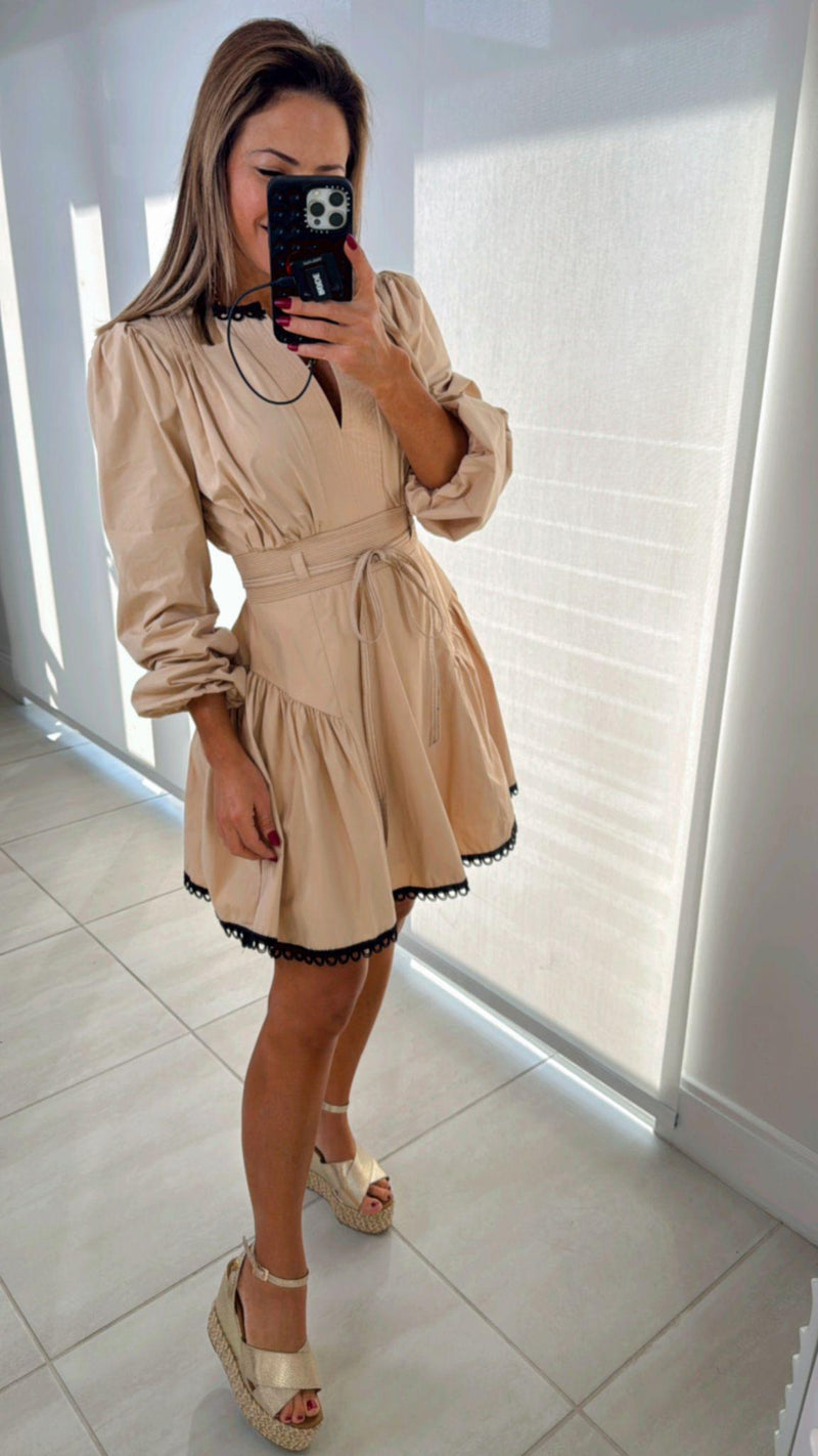 0345 Trim detail poplin mini dress