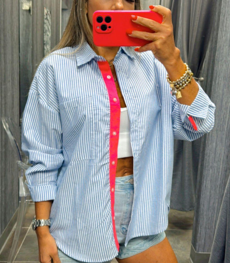 7633 Stripe shirt with neon detail